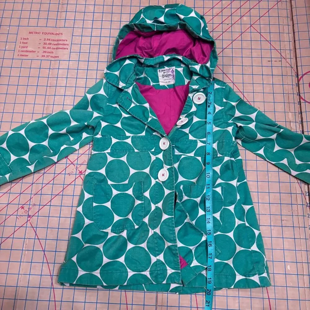 Classic Mini Boden‎ Girls Polka Dot Hooded Jacket 5-6Y Green White Cotton